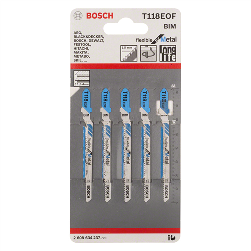 Decoupeerzaagblad Bosch Flexible Metal - T118EOF 83MM SET à 5 ST