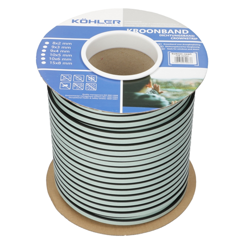 Kroonband Epdm Celrubber Kowo - 9X4MM 125M ZWART