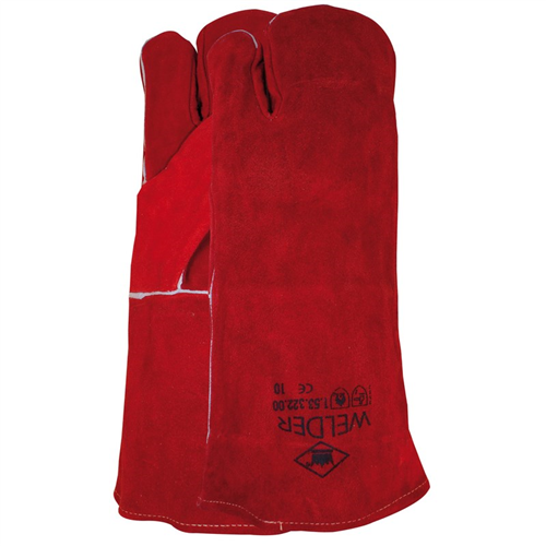 Lashandschoenen Splitleder - ROOD 3 VINGERS  10-XL 350MM