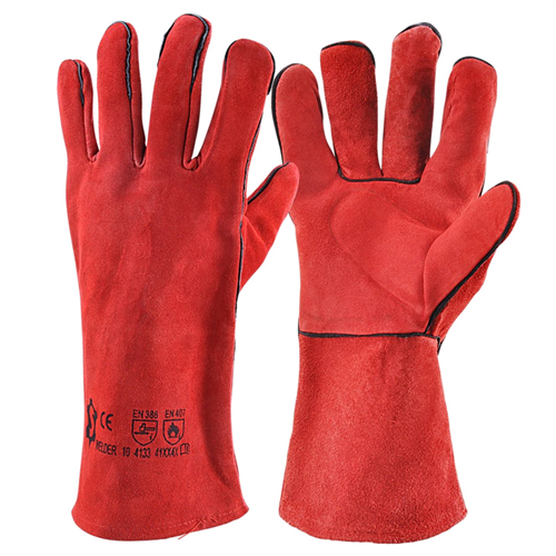 Lashandschoenen Splitleder - ROOD 5 VINGERS  10-XL 350MM