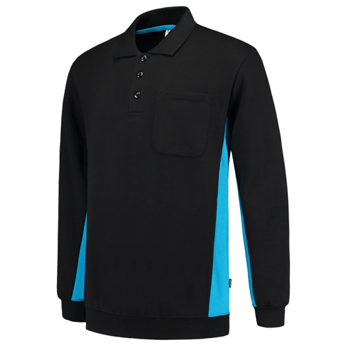 Polosweater Bicolor Borstzak Tricorp - 302001 ZWART/TURQUOISE S