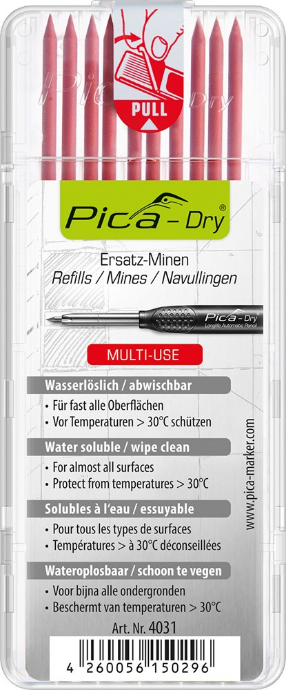 Navulling Diepgatpen Potlood Pica - 4031 10X ROOD