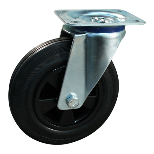 Zwenkwiel Zwart Volrubber - 160MM MAX.135KG