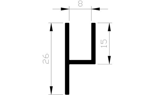 Stoeltjesprofiel Aluminium Brute - 26X 8X15X1.5MM 5M