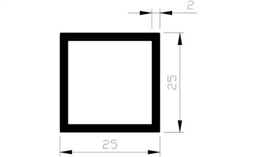 Buis Vierkant Aluminium Brute - 25X25X2.0MM 5M