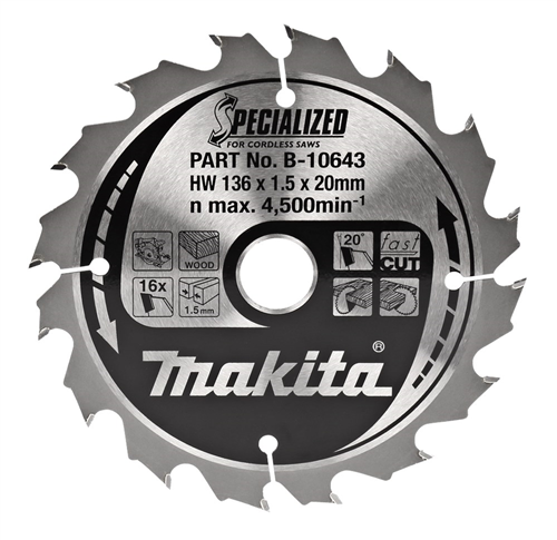 Cirkelzaagblad Hm Makita - 136X1.5X20MM 16T ATAF