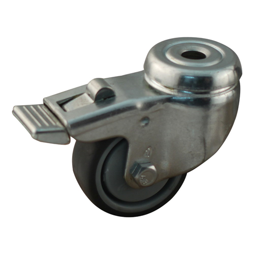 Zwenkwiel Grijs Rubber Met Gat En Rem -  50MM MAX. 40KG