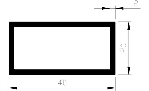 Buis Rechthoekig Aluminium Brute - 40X20X2.0MM 5M
