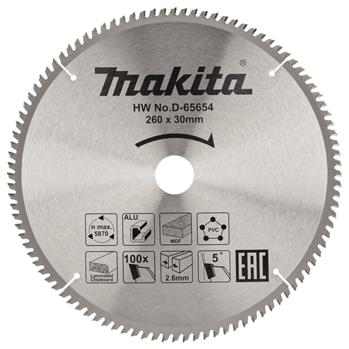 Cirkelzaagblad Hm Makita - 260X2.6X30MM 100T TCG