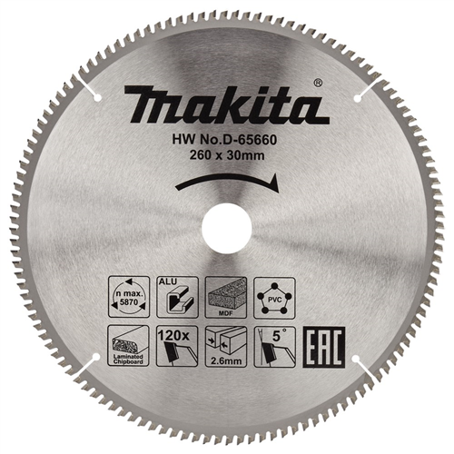 Cirkelzaagblad Hm Makita - 260X2.6X30MM 120T TCG