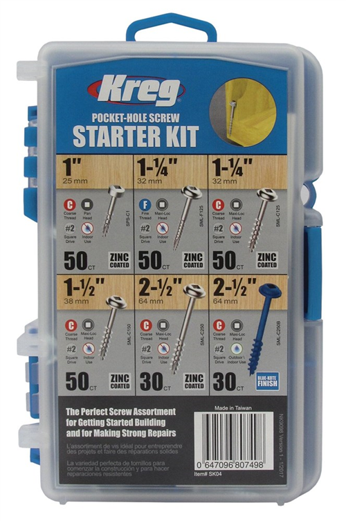 Pockethole Schroeven Startset Kreg - CK, PK, FIJN, GROF,VERZINKT, BLUE-KOTE