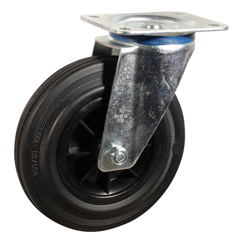 Zwenkwiel Zwart Volrubber - 200MM MAX.205KG