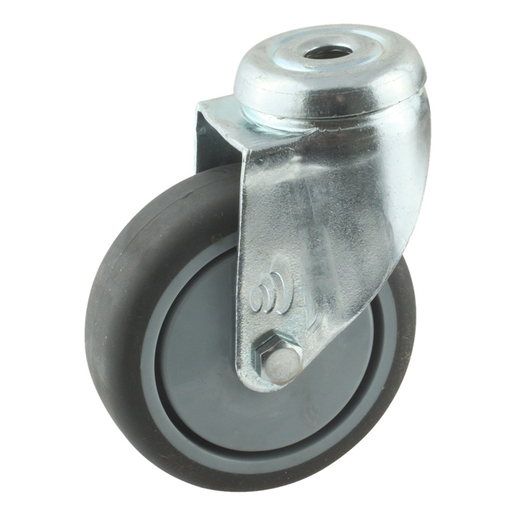 zwenkwiel grijs rubber met gat