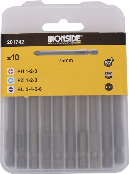 Schroefbitset Lang Ironside - 10-DELIG TORX/HEX 150MM