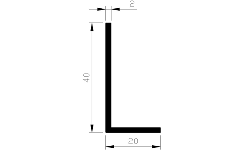 Hoekprofiel Aluminium Brute - 20X40X2.0MM 5M