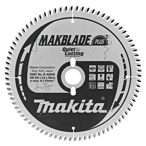 Cirkelzaagblad Hm Makita - 250X2.6X30MM 80T TCG