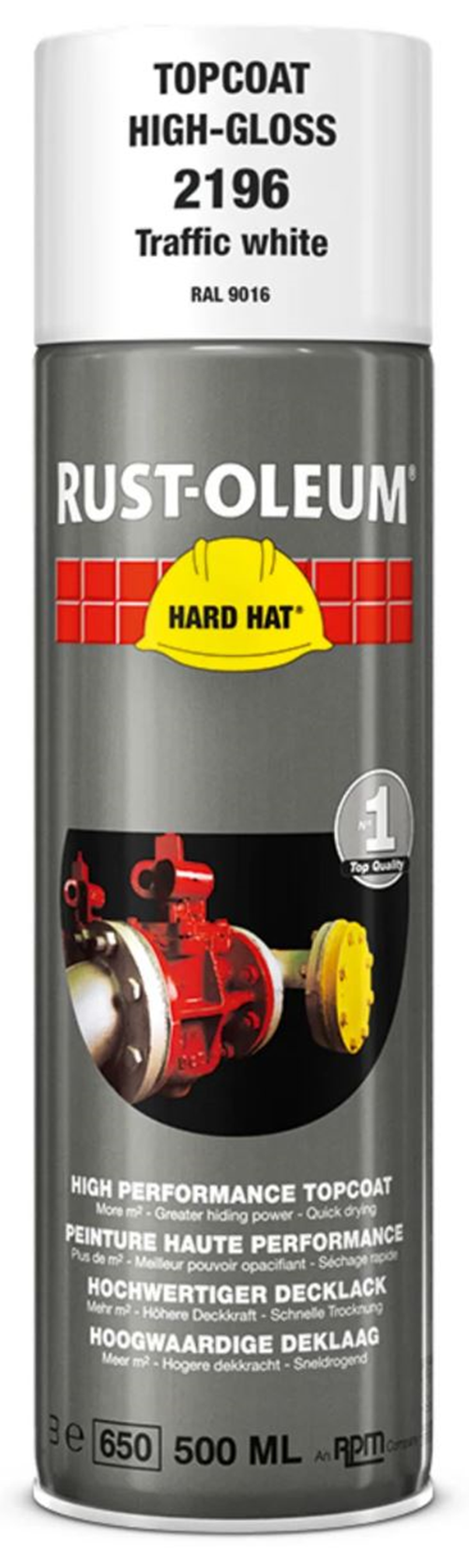 Deklaag Hardhat Rust-Oleum - 2196 500ML RAL 9016 VERKEERSWIT GLANS Deklaag Hardhat Rust-Oleum - 2196 500ML RAL 9016 VERKEERSWIT GLANS