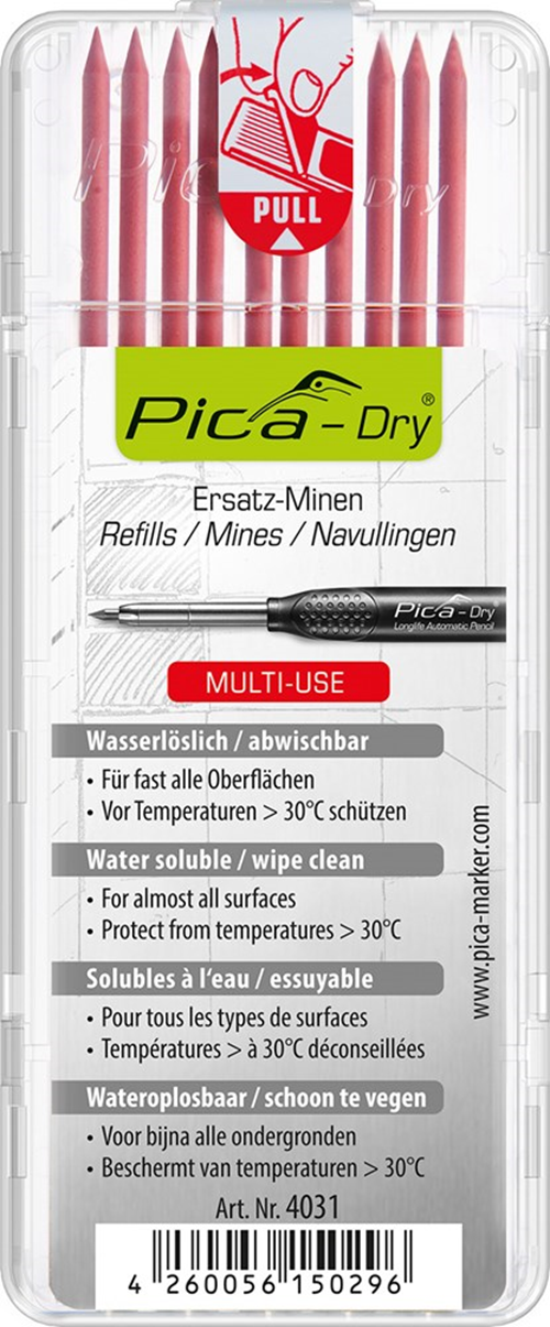Navulling Diepgatpen Potlood Pica - 4031 10X ROOD Navulling Diepgatpen Potlood Pica - 4031 10X ROOD