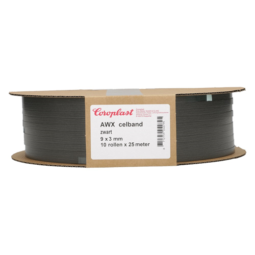 Glasband Awx Coroplast - 9X3MM 250M ZWART Glasband Awx Coroplast - 9X3MM 250M ZWART