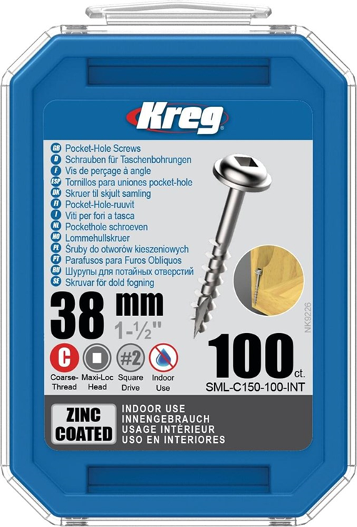 Pockethole Schroef Verzinkt Kreg - 38MM MAXI-LOC SQDR2 Pockethole Schroef Verzinkt Kreg - 38MM MAXI-LOC SQDR2