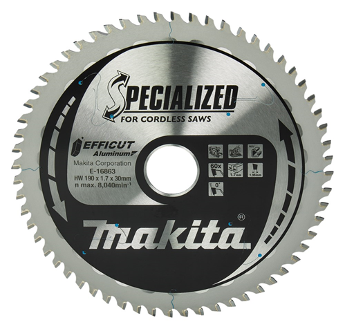 Cirkelzaagblad Hm Makita - 190X1.7X30MM 60T ALUMINIUM Cirkelzaagblad Hm Makita - 190X1.7X30MM 60T ALUMINIUM