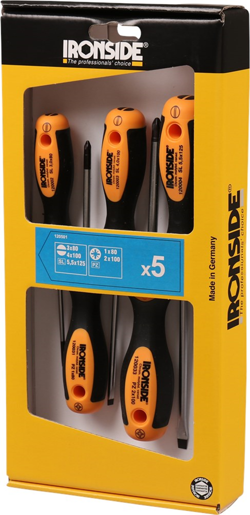 Schroevendraaierset Ironside - 5-DELIG 3XSLEUF/PZ1/PZ2 Schroevendraaierset Ironside - 5-DELIG 3XSLEUF/PZ1/PZ2