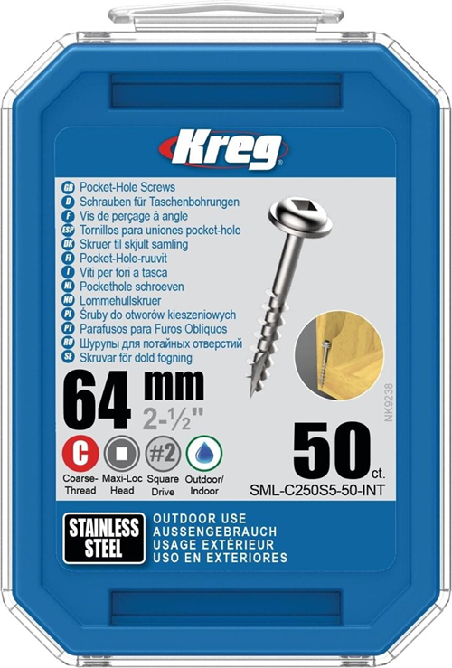 Pockethole Schroef Rvs Kreg - 64MM MAXI-LOC SQDR2 Pockethole Schroef Rvs Kreg - 64MM MAXI-LOC SQDR2