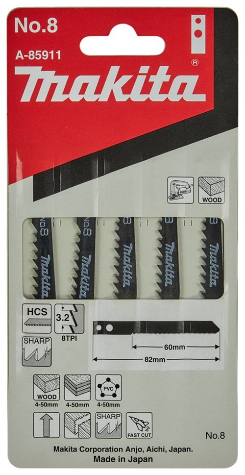 Decoupeerzaagblad Makita For Wood - NO.8 82MM SET à 5 STUKS Decoupeerzaagblad Makita For Wood - NO.8 82MM SET à 5 STUKS
