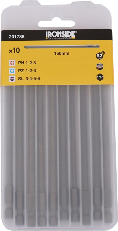 Schroefbitset Lang Ironside - 10-DELIG PH/PZ/SL 150MM Schroefbitset Lang Ironside - 10-DELIG PH/PZ/SL 150MM