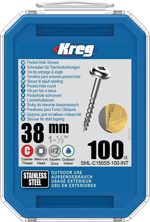 Pockethole Schroef Rvs Kreg - 38MM MAXI-LOC SQDR2 Pockethole Schroef Rvs Kreg - 38MM MAXI-LOC SQDR2