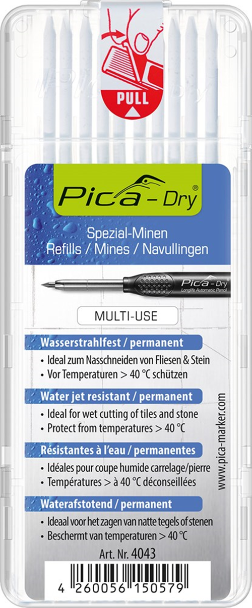 Navulling Diepgatpen Potlood Pica - 4043 10X WIT Navulling Diepgatpen Potlood Pica - 4043 10X WIT