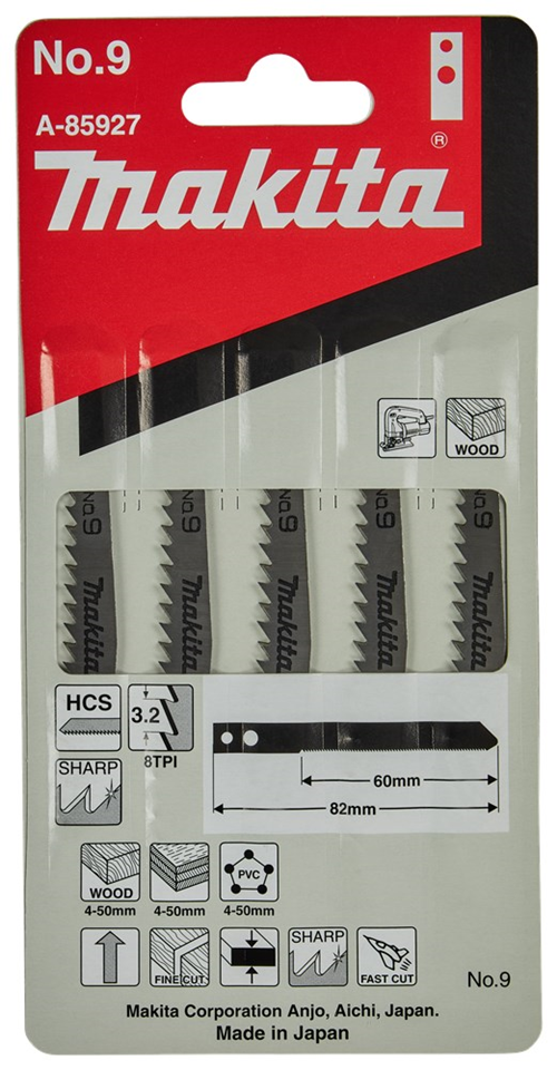 Decoupeerzaagblad Makita For Wood - NO.9 82MM SET à 5 STUKS Decoupeerzaagblad Makita For Wood - NO.9 82MM SET à 5 STUKS