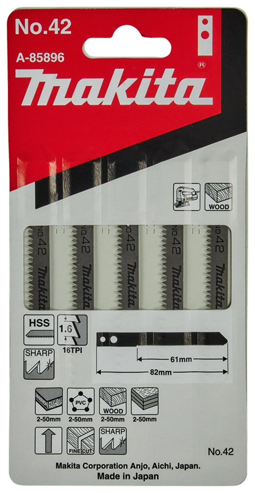 Decoupeerzaagblad Makita For Wood - NO.42 82MM SET à 5 STUKS Decoupeerzaagblad Makita For Wood - NO.42 82MM SET à 5 STUKS