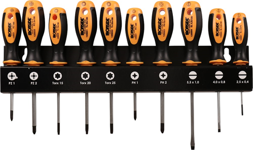 Schroevendraaierset Met Rek Ironside - 10-DELIG SLEUF/PH/PZ/TORX Schroevendraaierset Met Rek Ironside - 10-DELIG SLEUF/PH/PZ/TORX