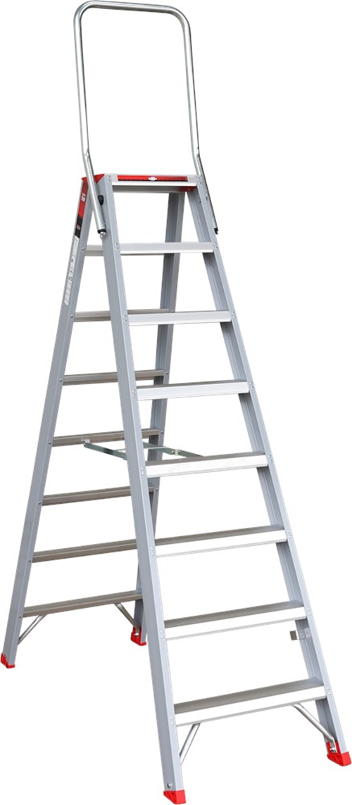Dubbele Trap Aluminum Ongecoat Kelfort - ROLLO 2X 8 TREDEN + KLAPBEUGEL Dubbele Trap Aluminum Ongecoat Kelfort - ROLLO 2X 8 TREDEN + KLAPBEUGEL