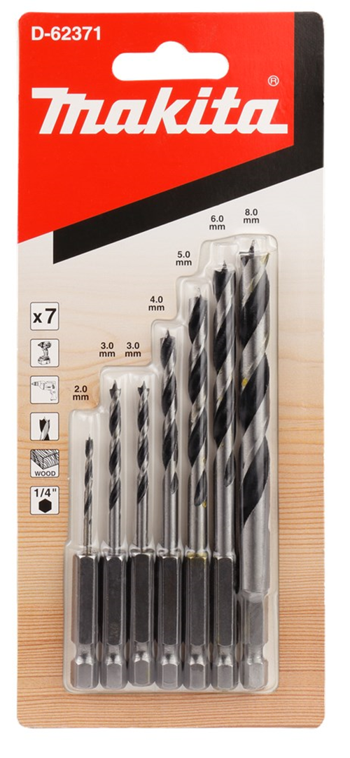 Houtspiraalborenset Makita - 7-DELIG 2/3/3/4/5/6/8MM 1/4'' Houtspiraalborenset Makita - 7-DELIG 2/3/3/4/5/6/8MM 1/4''