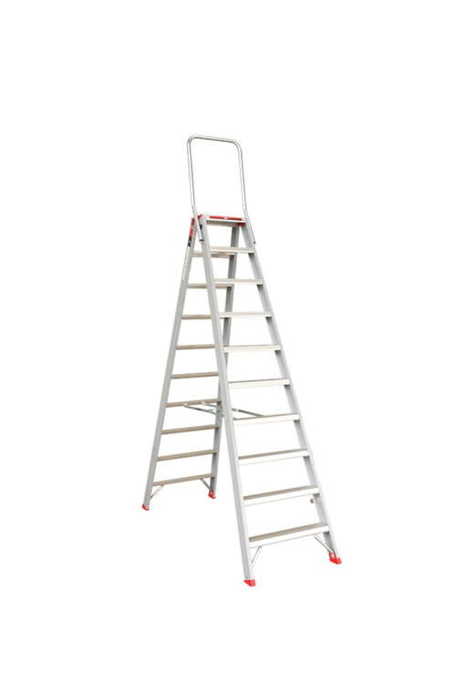 Dubbele Trap Aluminum Ongecoat Kelfort - ROLLO 2X10 TREDEN + KLAPBEUGEL Dubbele Trap Aluminum Ongecoat Kelfort - ROLLO 2X10 TREDEN + KLAPBEUGEL