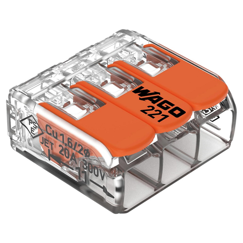 Lasklem 3-Voudig Transparant/Oranje Wago - 221-413  0.2-4MM2 Lasklem 3-Voudig Transparant/Oranje Wago - 221-413  0.2-4MM2