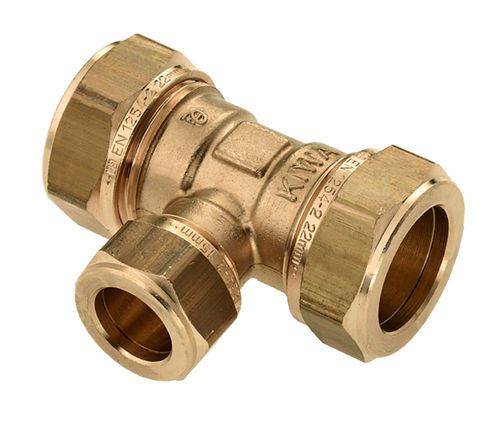 Knel Verloop T-Stuk Messing - 22X15X22MM Knel Verloop T-Stuk Messing - 22X15X22MM