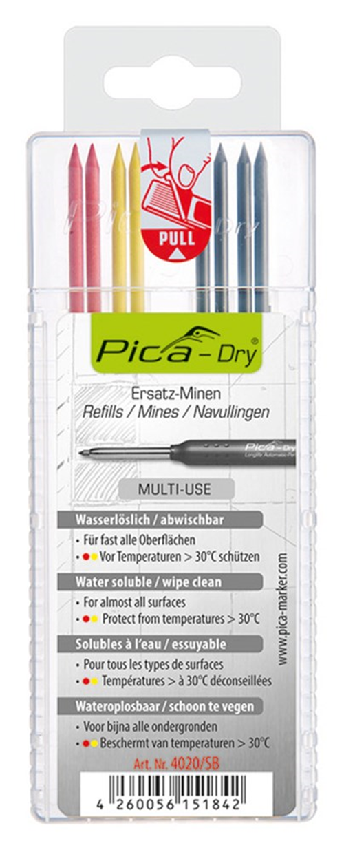 Navulling Diepgatpen Potlood Pica - 4020 4X ZWART,2X GEEL,2X ROOD Navulling Diepgatpen Potlood Pica - 4020 4X ZWART,2X GEEL,2X ROOD