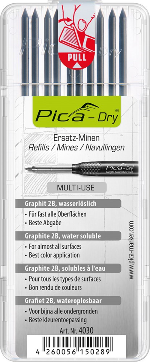 Navulling Diepgatpen Potlood Pica - 4030 10X ZWART Navulling Diepgatpen Potlood Pica - 4030 10X ZWART