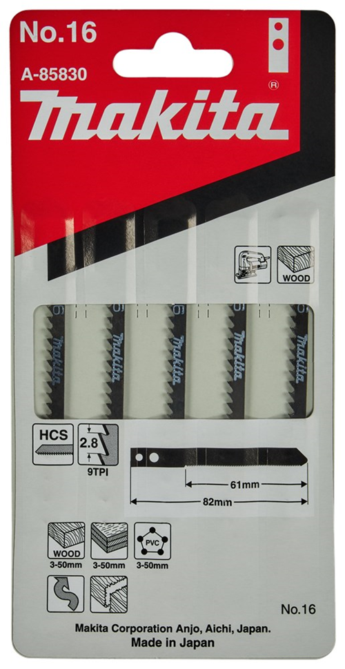 Decoupeerzaagblad Makita For Wood - NO.16 82MM SET à 5 STUKS Decoupeerzaagblad Makita For Wood - NO.16 82MM SET à 5 STUKS