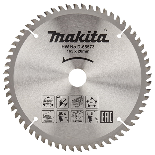 Cirkelzaagblad Hm Makita - 165X2.2X20MM 60T TCG Cirkelzaagblad Hm Makita - 165X2.2X20MM 60T TCG