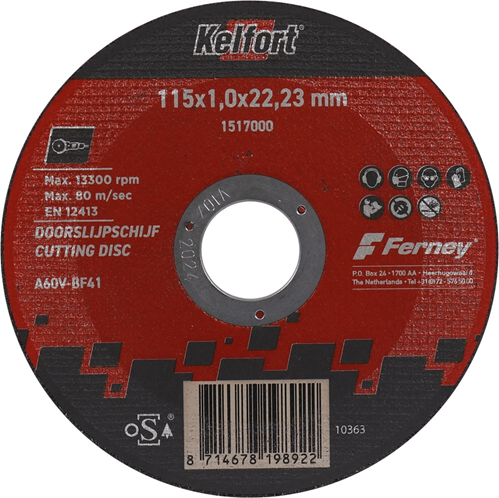 Doorslijpschijf Staal/Rvs Kelfort - A60V-BF41 125X1.0X22.23MM Doorslijpschijf Staal/Rvs Kelfort - A60V-BF41 125X1.0X22.23MM