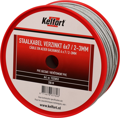 Staalkabel Elvz Met Pvc Coating Kelfort - 2-3MM 100M Staalkabel Elvz Met Pvc Coating Kelfort - 2-3MM 100M