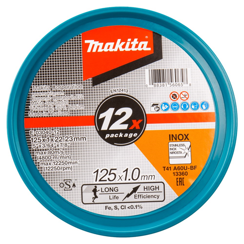 Doorslijpschijfset Staal/Rvs Makita - 125X1.0X22.23MM SET à 12 STUKS Doorslijpschijfset Staal/Rvs Makita - 125X1.0X22.23MM SET à 12 STUKS
