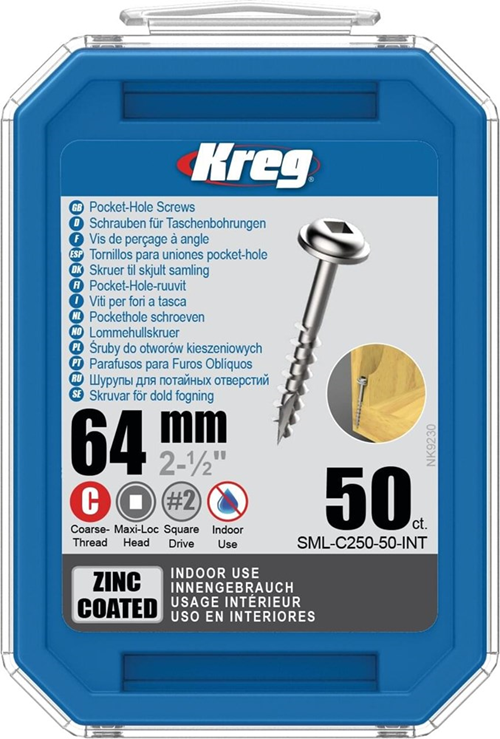 Pockethole Schroef Verzinkt Kreg - 64MM MAXI-LOC SQDR2 Pockethole Schroef Verzinkt Kreg - 64MM MAXI-LOC SQDR2