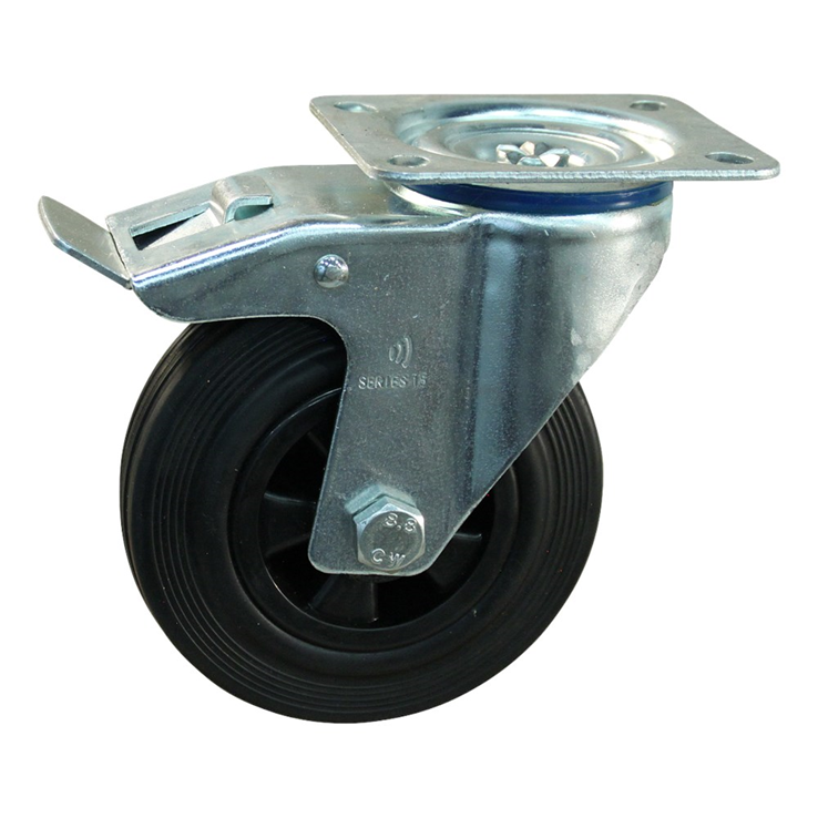zwenkwiel zwart rubber met rem zwenkwiel zwart rubber met rem
