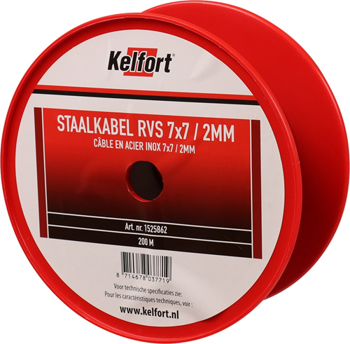 Staalkabel Rvs A2 Kelfort - 2.0MM 200M Staalkabel Rvs A2 Kelfort - 2.0MM 200M