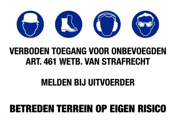 bouwbord symbolen+tekst wit/blauw/zwart bouwbord symbolen+tekst wit/blauw/zwart